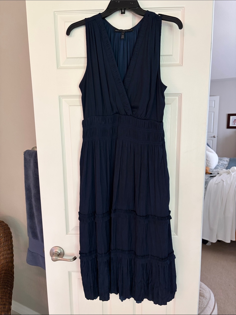 White House Black Market Navy Sleeveless V-Neck Tiered Midi Dress